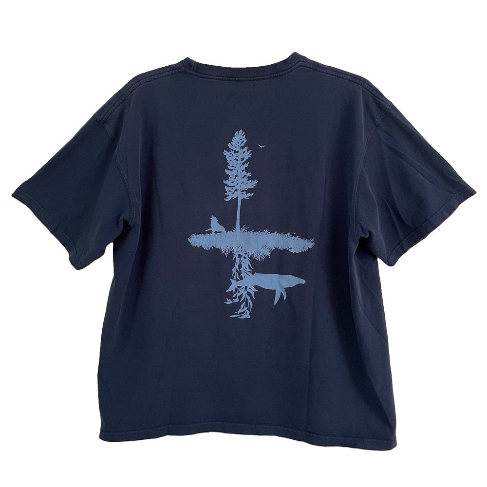 Patagonia Beneficial T Shirt Men's L Vintage 90s Blue Whale Wolf Tree Gorpcore